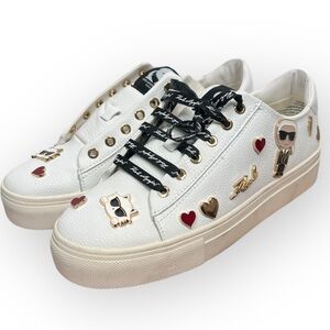 Karl Lagerfeld Women's Cate Pins White Sneakers Size 8.5 Needs Laces